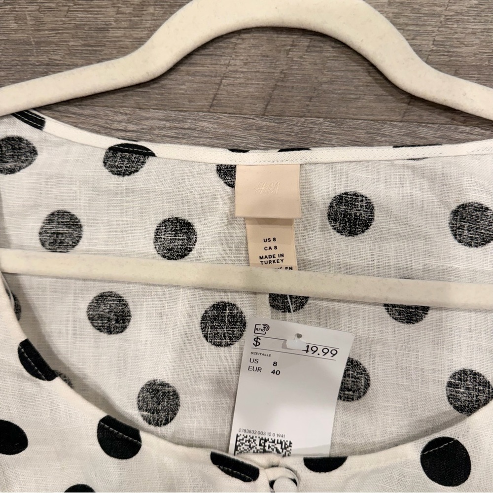 H&M Mara Hoffman Style Linen Balloon Sleeve Crop Blouse Size 8 - Picture 5 of 7